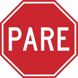 Señal de Pare, octógono rojo con la palabra PARE